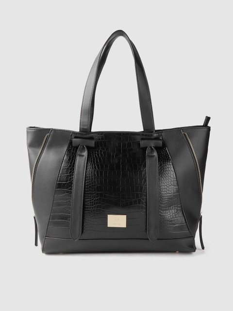 

Allen Solly Black Croc Textured Structured Laptop Shoulder Bag with Zip Detail