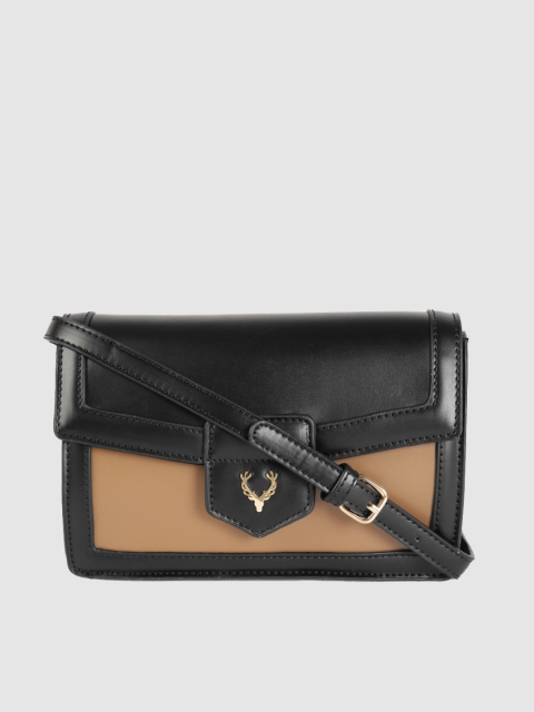 

Allen Solly Black & Tan Colourblocked PU Structured Sling Bag