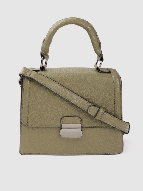 

Allen Solly Olive Green Textured Structured Satchel with Detachable Sling Strap