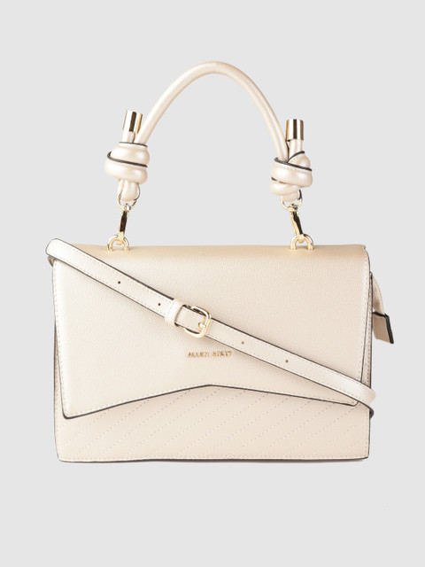 

Allen Solly Champagne Striped Structured Satchel Bag with Detachable Sling Strap