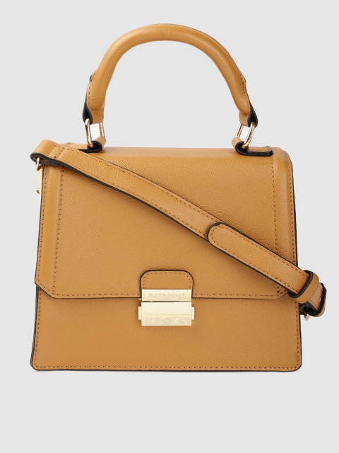 

Allen Solly Mustard Yellow Textured Structured Satchel with Detachable Sling Strap