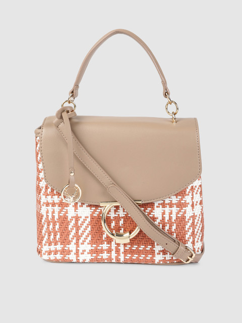 

Allen Solly Orange & White Checked Textured Satchel