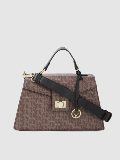 

Allen Solly Coffee Brown & Cream-Coloured Brand Initials Printed Structured Satchel