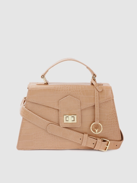 

Allen Solly Peach-Coloured Croc-Textured Structured Satchel
