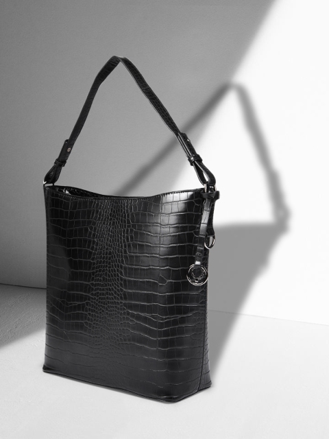 

Allen Solly Black Croc-Textured Structured Shoulder Bag