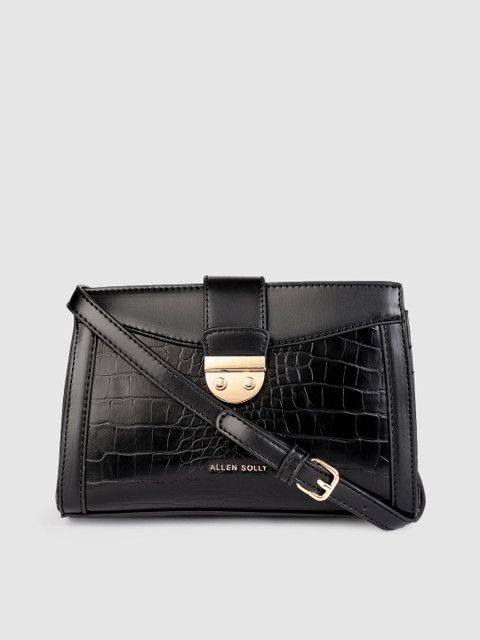 

Allen Solly Black Croc Textured Structured Sling Bag