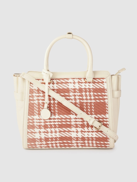 

Allen Solly Camel Brown & White Basketweave Textured Swagger Handheld Bag