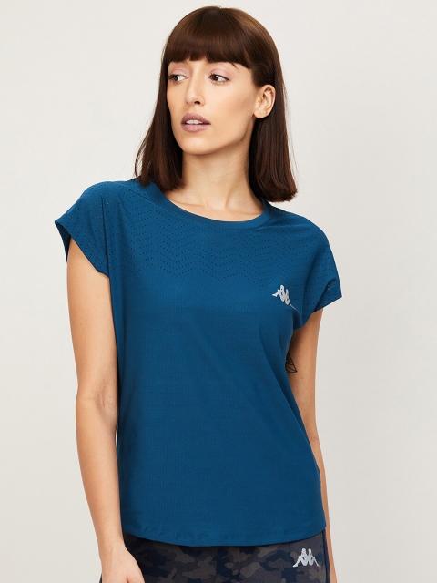

Kappa Women Teal Blue Self-Design Round Neck T-shirt
