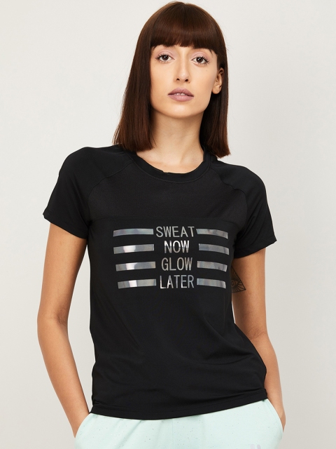 

Kappa Women Black & Silver Printed Round Neck T-shirt
