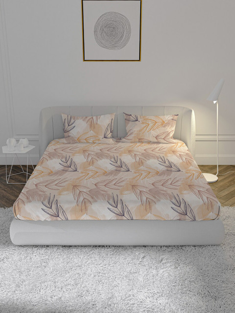 

MAYFAIR HOMES LONDON Beige Floral 144 TC Cotton 1 Queen Bedsheet with 2 Pillow Covers