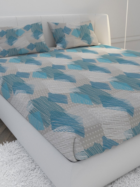

MAYFAIR HOMES LONDON Blue Abstract 144 TC Cotton 1 Queen Bedsheet with 2 Pillow Covers