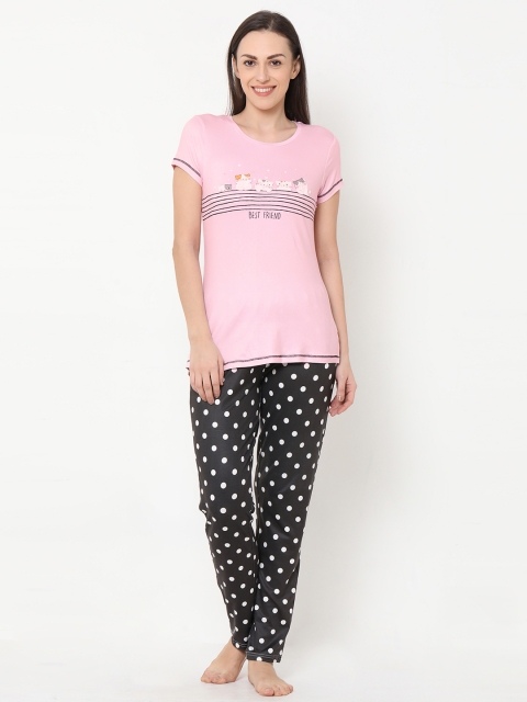 

Sweet Dreams Women Pink & Black Printed Night suit