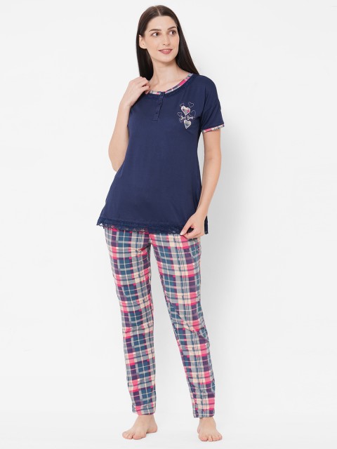 

Sweet Dreams Women Navy Blue & Pink Night suit