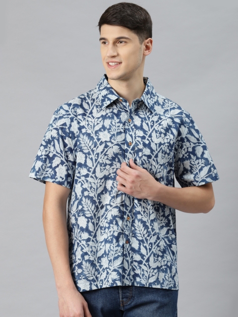 

Fabindia Men Navy Blue Ethnic Printed Pure Cotton Casual Shirt