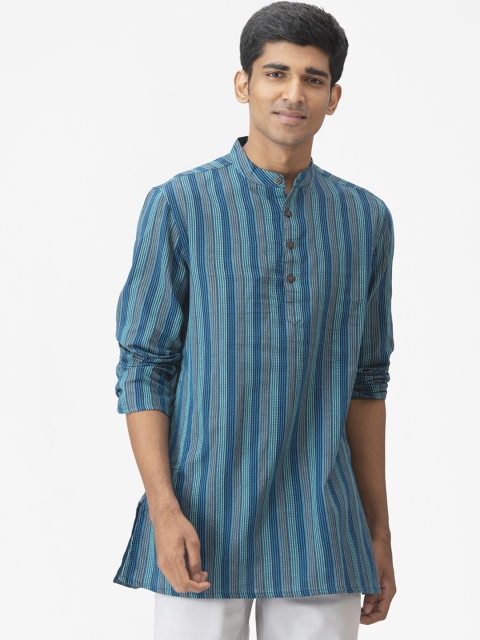 

Fabindia Men Blue Striped Pure Cotton Kurta