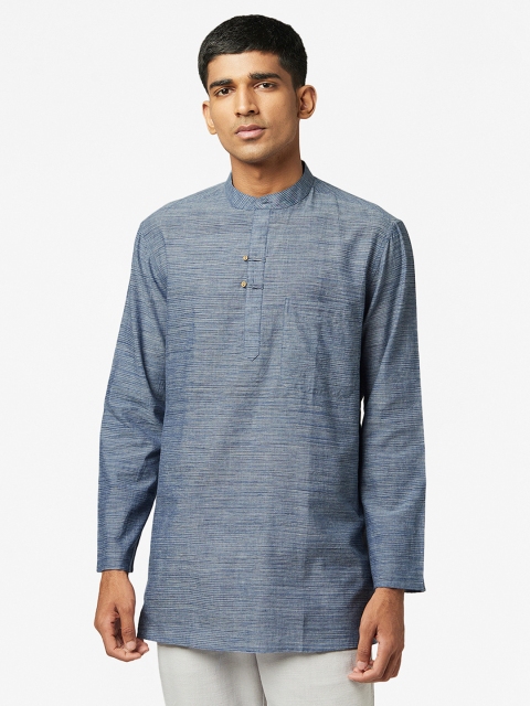 

Fabindia Men Blue Solid Pure Cotton Short Kurta