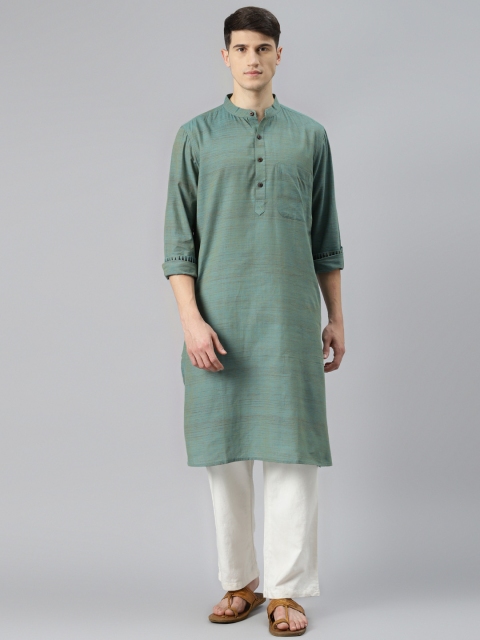

Fabindia Men Green Solid Pure Cotton Straight Kurta