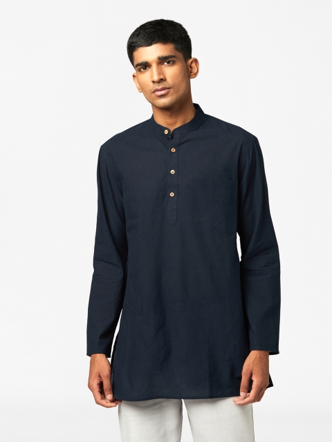 

Fabindia Men Navy Blue Solid Cotton Kurta