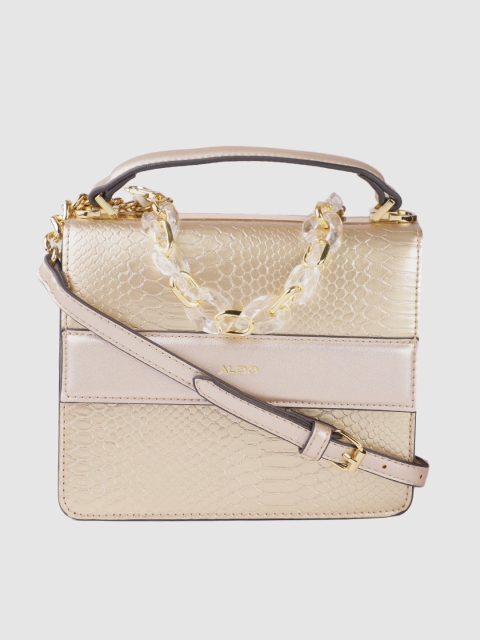 

ALDO Gold-Toned Snakeskin Textured Structured Satchel Bag