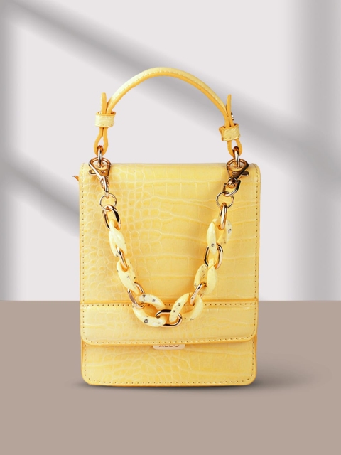 

ALDO Yellow Croc Textured Structured Satchel Bag