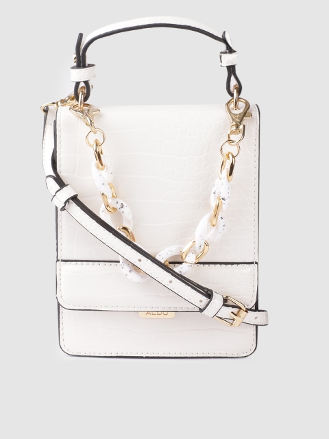 

ALDO White Croc Textured Structured Satchel Bag