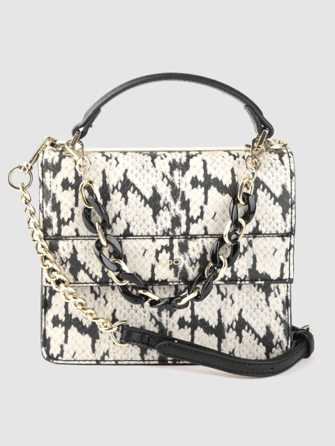 

ALDO Off White & Black Snakeskin Textured Structured Satchel