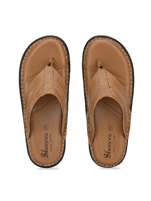 

SHENCES Men Tan Brown Genuine Leather Comfort Sandals