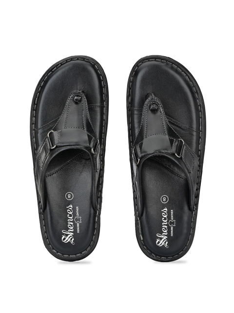 

SHENCES Men Black Genuine Leather Comfort Sandals