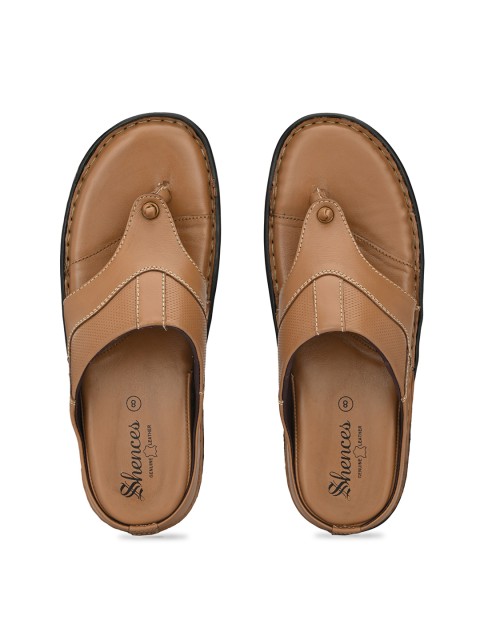 

SHENCES Men Tan Brown Genuine Leather Comfort Sandals