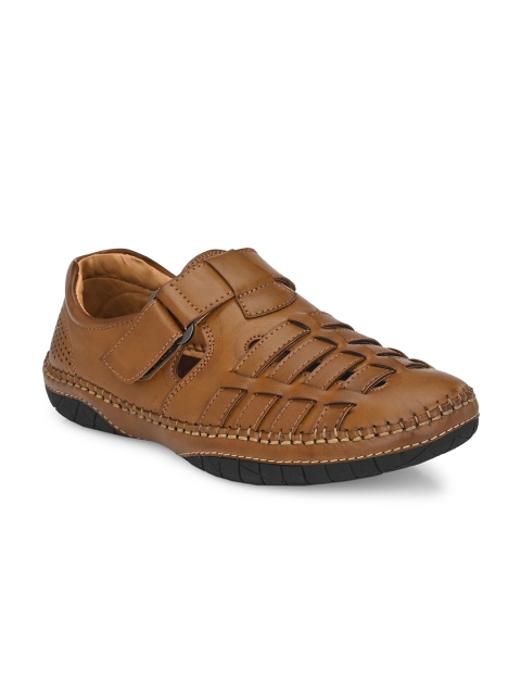 

SHENCES Men Tan Brown & Black Shoe-Style Sandals