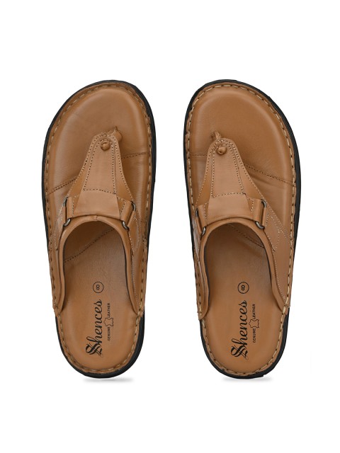 

SHENCES Men Tan Brown Genuine Leather Comfort Sandals