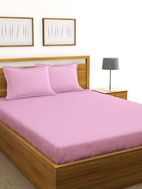 

BIANCA Pink Striped 210 TC Cotton 1 King Bedsheet with 2 Pillow Covers