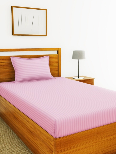 

BIANCA Pink Striped 210 TC Cotton 1 Single Bedsheet with 1 Pillow Covers