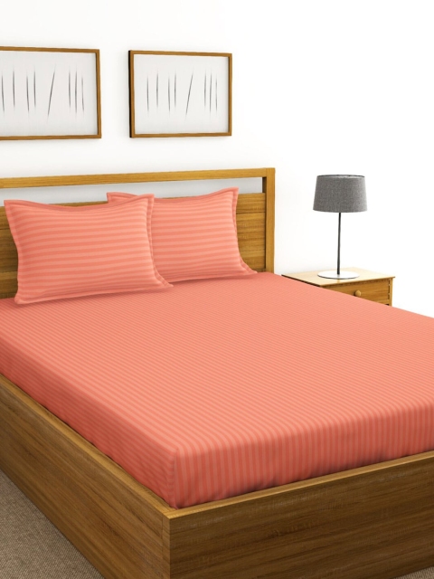 

BIANCA Coral Striped 210 TC Cotton 1 King Bedsheet with 2 Pillow Covers