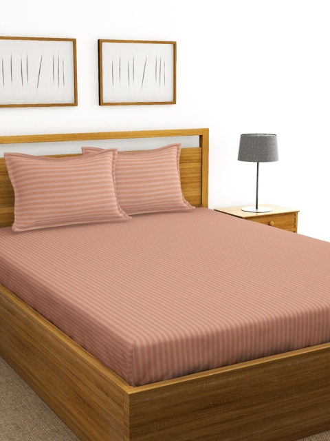 

BIANCA Brown Striped 210 TC Cotton 1 King Bedsheet with 2 Pillow Covers
