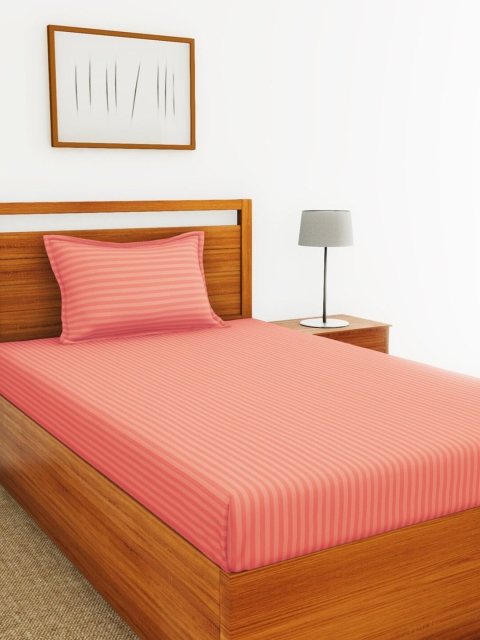 

BIANCA Coral Striped 210 TC Cotton 1 Single Bedsheet with 1 Pillow Covers