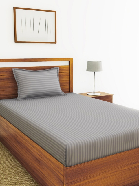 

BIANCA Grey Striped 210 TC Cotton 1 Single Bedsheet with 1 Pillow Covers