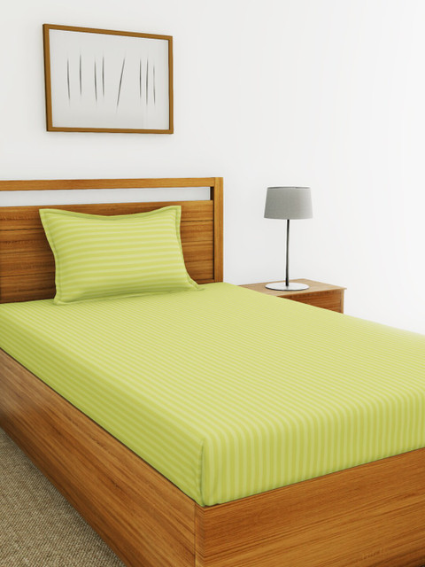 

BIANCA Yellow Striped 210 TC Cotton 1 Single Bedsheet with 1 Pillow Covers