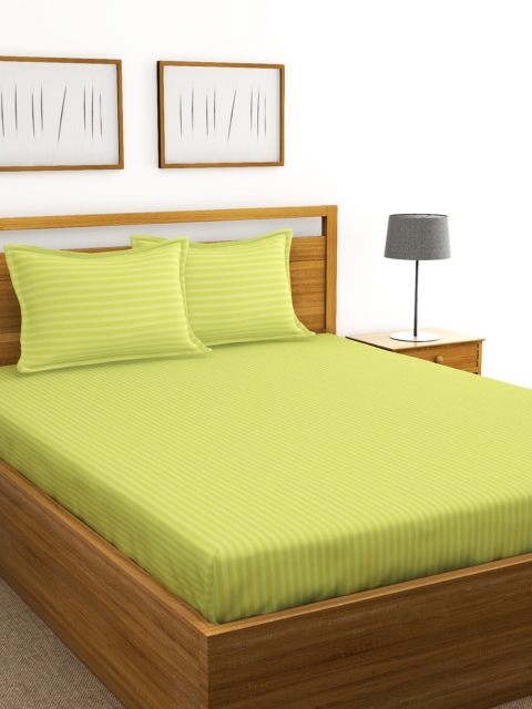 

BIANCA Green Striped 210 TC Cotton 1 King Bedsheet with 2 Pillow Covers