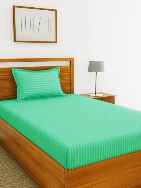 

BIANCA Green Striped 210 TC Cotton 1 Single Bedsheet with 1 Pillow Covers