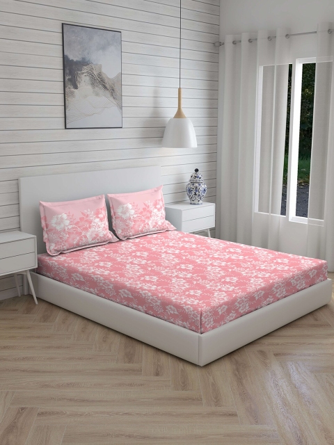 

Layers Pink & White Floral 104 TC Cotton 1 Queen Bedsheet with 2 Pillow Covers