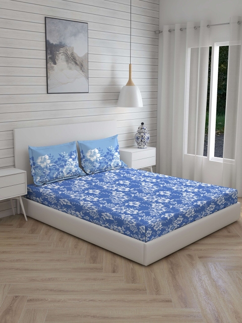 

Layers Blue & White Floral 104 TC Cotton 1 Queen Bedsheet with 2 Pillow Covers