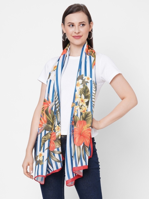

Get Wrapped Women White & Blue Printed Scarf