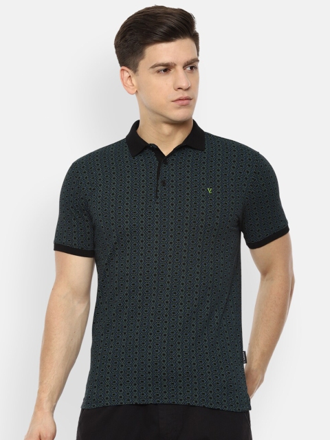 

V Dot Men Black Geometric Printed Polo Collar T-shirt