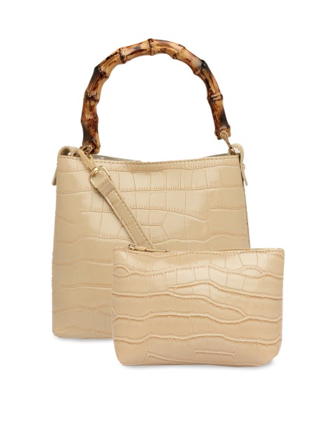 

Sole To Soul Beige Textured Handheld Bag with Pouch