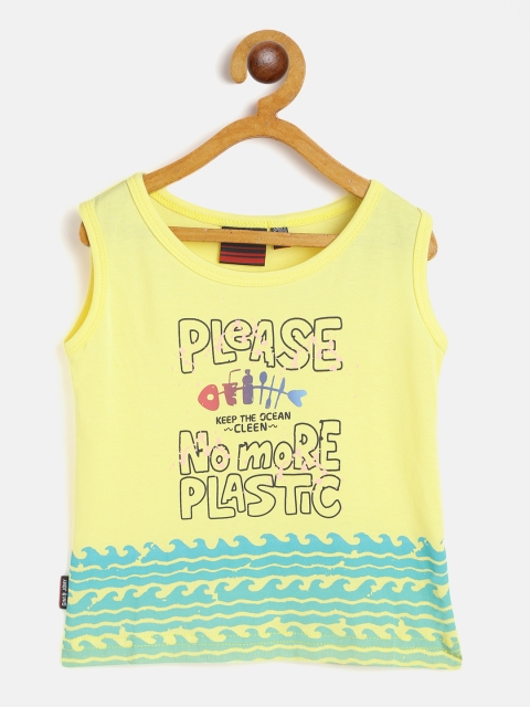 Gini and Jony Boys Yellow & Green Typography Printed T-shirt
