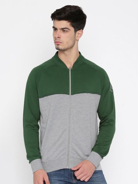 

Roadster Men Grey Melange & Green Colourblocked Sweatshirt