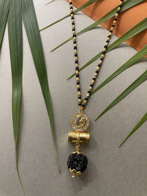 

Digital Dress Room Gold-Plated & Black Beaded Rudraksh Pendant Long Mangalsutra