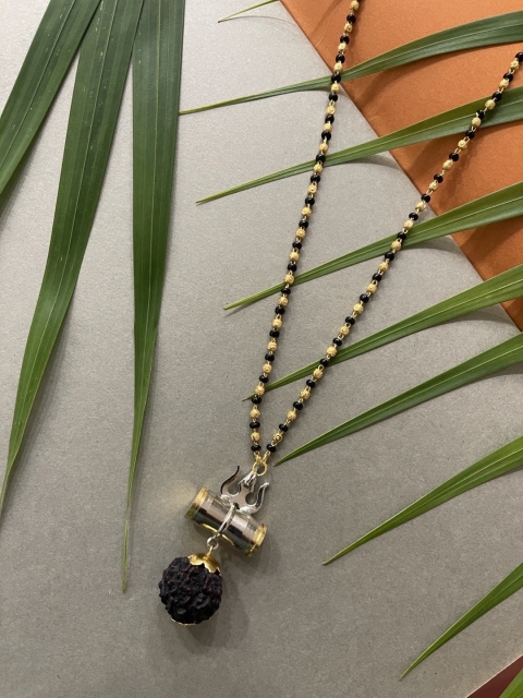 

Digital Dress Room Gold-Plated & Black Beaded Rudraksh Pendant Long Mangalsutra