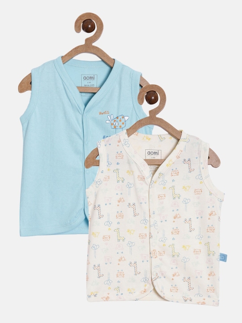 

Aomi Unisex Kids Pack of 2 Printed V-Neck T-shirt, Off white
